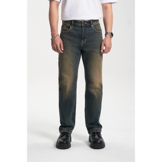 Quần Jeans Nam Dáng Relaxed Wash Màu Vàng Dirty. Dirty Yellow Relaxed Wash Men's Jeans - 123MD3080F2950