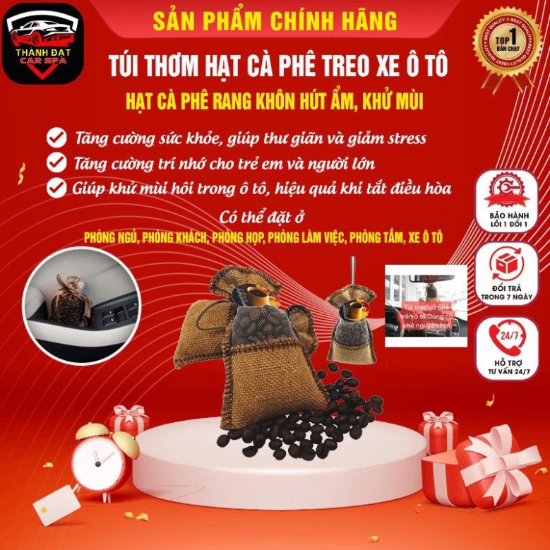 Túi thơm hạt cà phê treo xe ô tô, tủ quần áo, phòng khách, phòng bếp khử mùi ẩm mốc