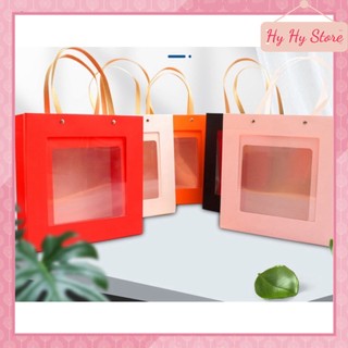 Bộ hộp túi đựng quà nắp gương size nhỏ mặt trong suốt quai cói Hy Hy Store