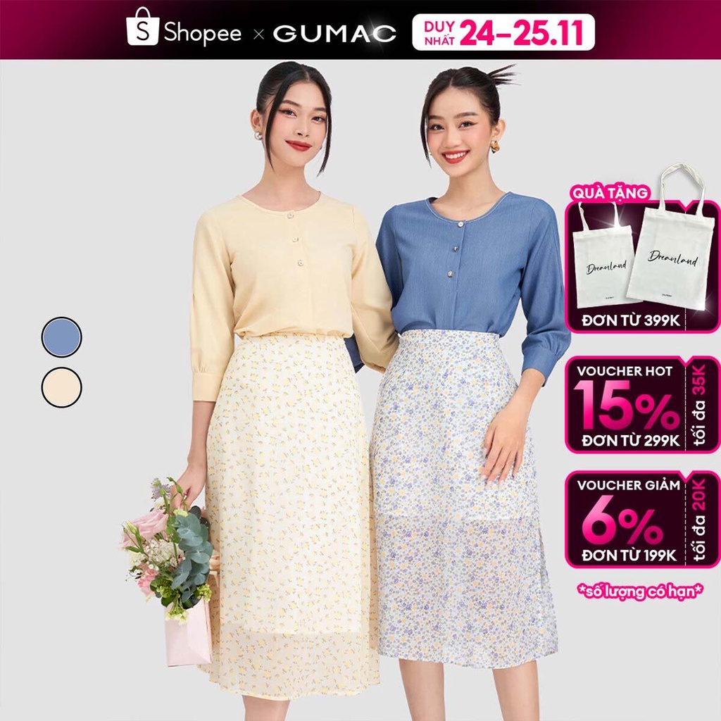 Áo sơ mi kiểu tay chiết ly GUMAC AD03011