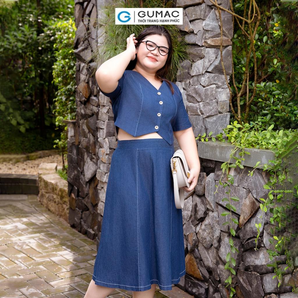 Set lẻ Áo kiểu bigsize dáng lửng GUMAC AD10033 - Chân váy A viền chỉ thời trang GUMAC VD10034