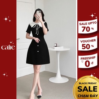 Váy dáng A cổ cách điệu phối bèo tiểu thư