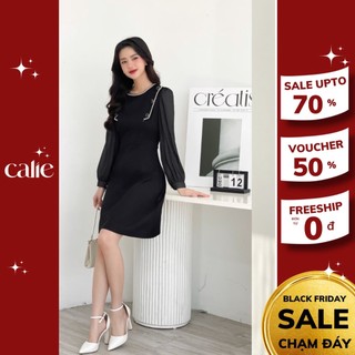 Váy dáng A phối dây tweed đính cúc trẻ trung Calie VA212