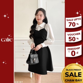 Váy dáng A phối sơ mi cổ đức thanh lịch thời trang Calie VA187