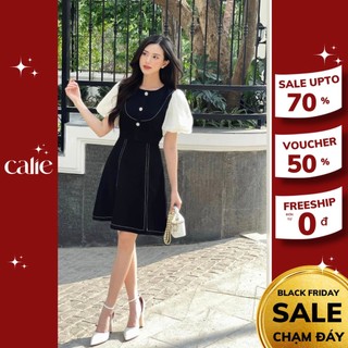 Váy dáng A tay bồng đáp ngực đột chỉ thanh lịch Calie VA218