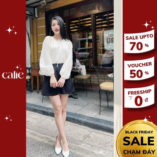 Áo cổ tròn buộc dây nơ tay dài dáng A suông Calie AC241