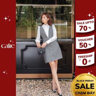 Váy dáng A giả yếm phối cúc đồng sang chảnh Calie VA222