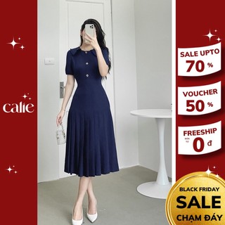 Váy midi xếp ly cách điệu phối cúc nữ tính Calie VM034