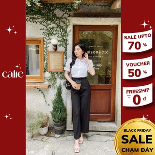 Áo sơ mi cổ đức bo tròn tay ngắn nẹp khuy bọc Calie AS202
