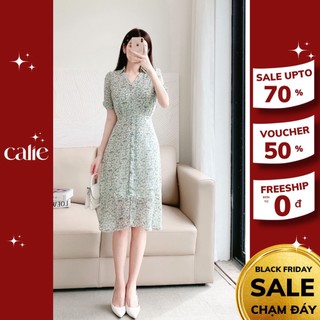 Váy dáng A cổ đức V trẻ trung, Váy dáng suông họa tiết hoa nhí Calie VA124