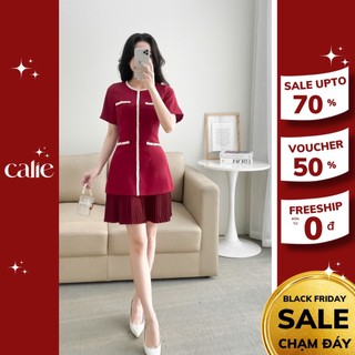 Váy dáng A viền tweed phối xếp ly nữ tính tôn dáng Calie VA192