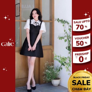 Váy tafta dáng A phối tơ tiểu thư tay bồng cách điệu Calie VA188