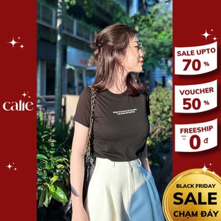 Áo phông nữ cổ tròn basic in chữ trước ngực CALIE AF120