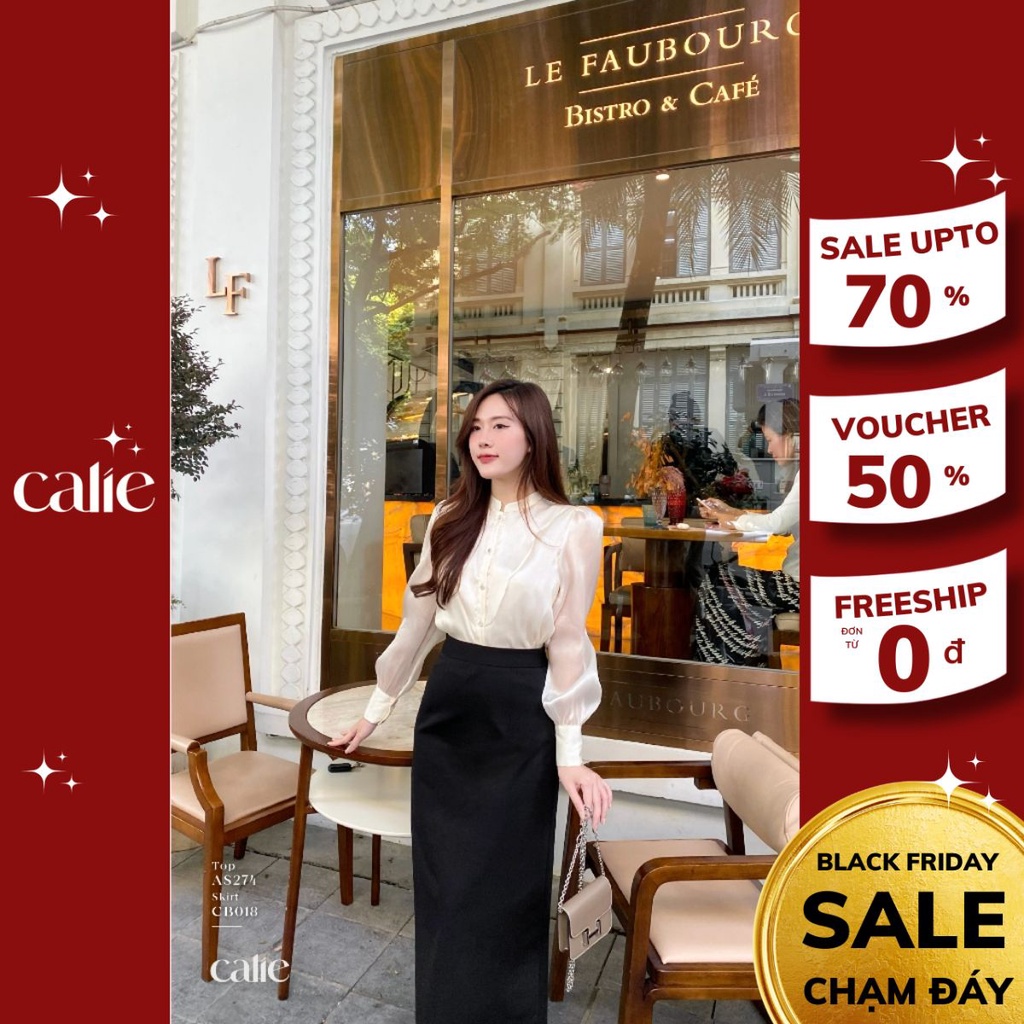 Chân váy bút chì nữ dáng dài basic xẻ sau CALIE CB018