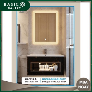 Tủ Lavabo phòng tắm thủy tinh kháng khuẩn Gương đèn Led Basics Capella QG 800 cao cấp