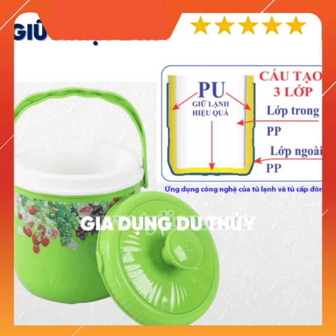Bình đựng nước đá tròn Tý Liên có quai xách size nhỏ 1L, 3L, 5L giữ lạnh 24h nhựa chính phẩm an toàn thương hiệu Tý Liên