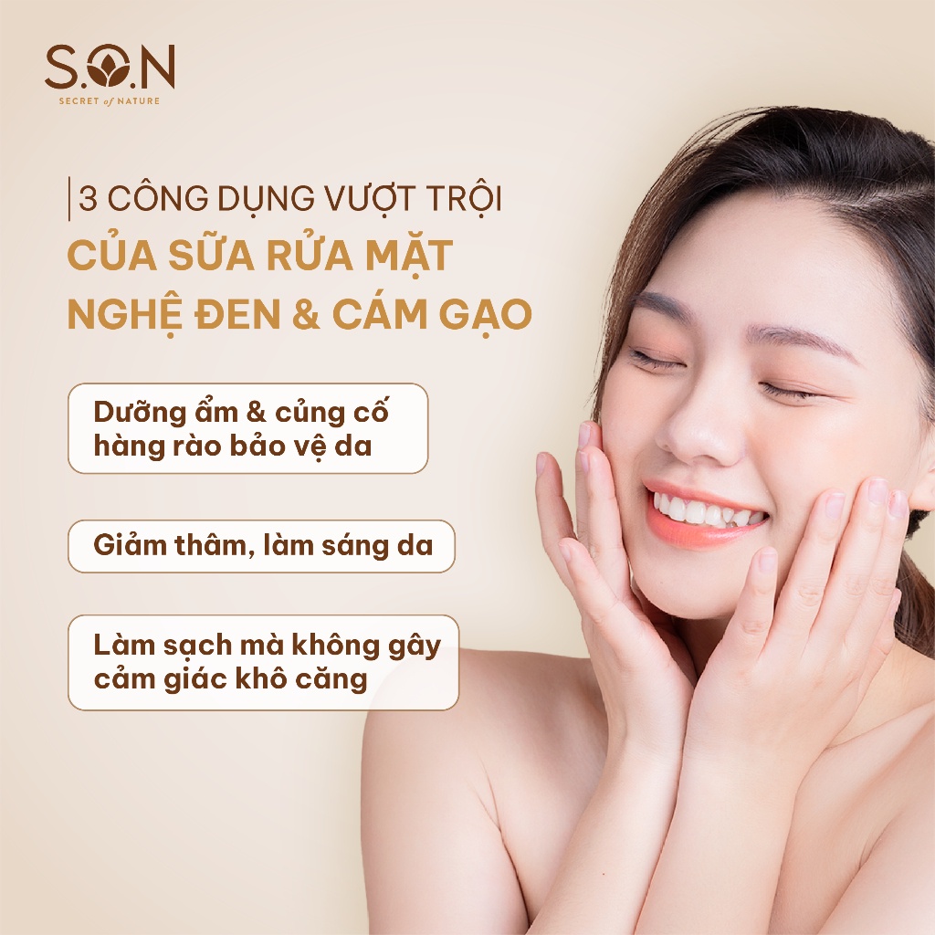 [HB Gift] Sữa rửa mặt nghệ đen & gạo S.O.N dành cho da khô 100ml