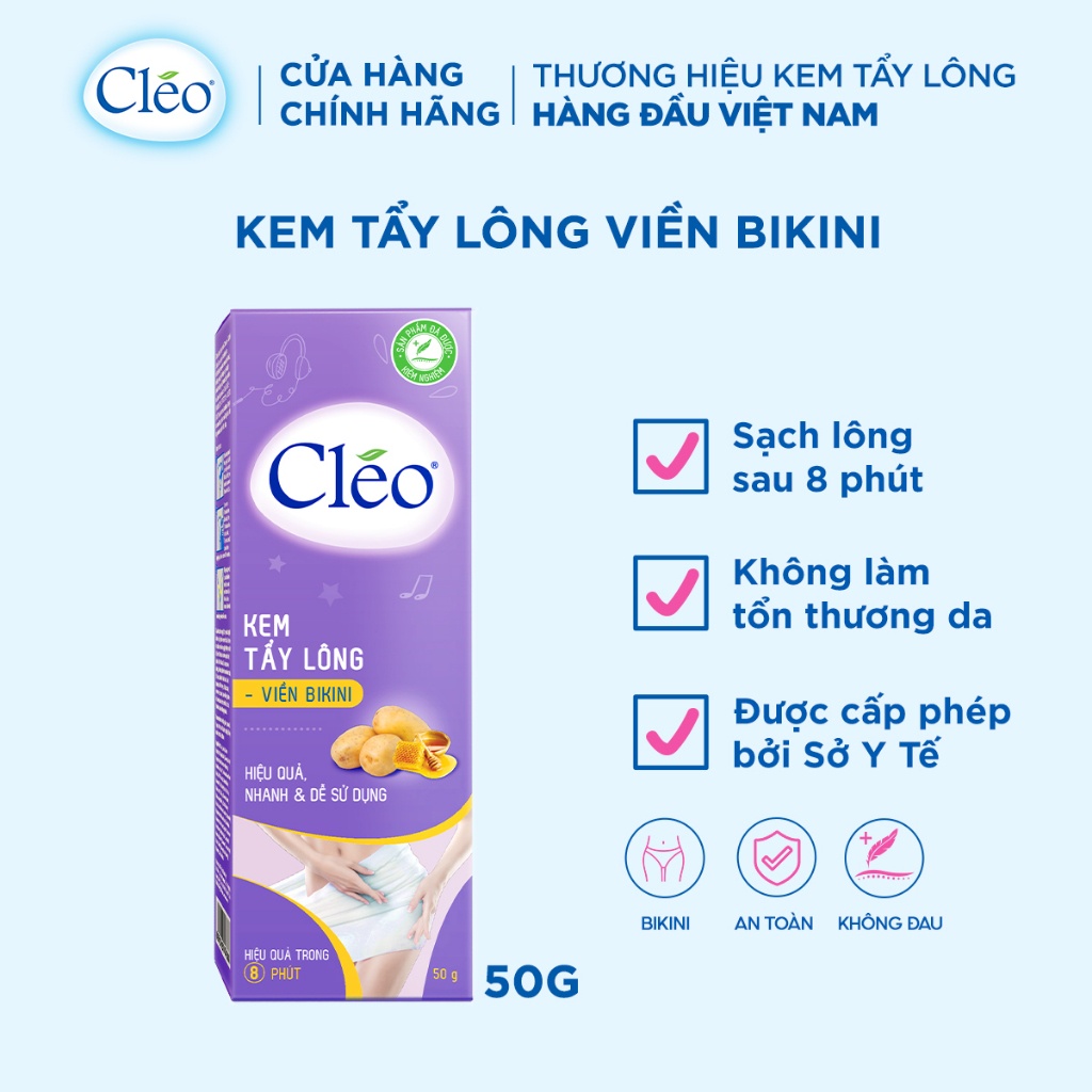 Kem tẩy lông vùng kín viền bikini Cléo 50g hỗ trợ che tên sản phẩm