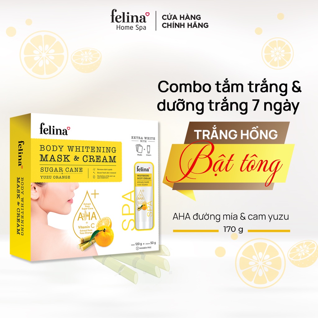 Combo Kem Tắm Trắng Toàn Thân Felina Home Spa và Kem Body Dưỡng Trắng Toàn Thân 170g 7 ngày trắng hồng