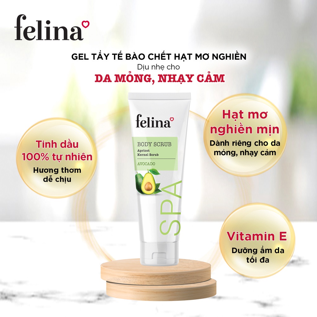 [HB GIFT] Gel Tắm Tẩy tế bào chết body Felina Home Spa dạng gel 300ml từ Hạt mơ nghiền