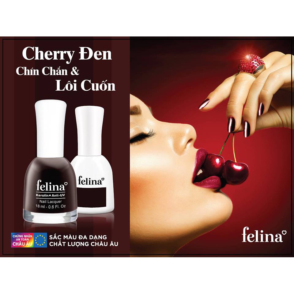 [Mã FRANCIA50 giảm 50% đơn 0] Sơn Móng Tay Felina Nail 18ml, Màu Cherry Đen CS301, Lên Màu Đẹp, Thời Thượng