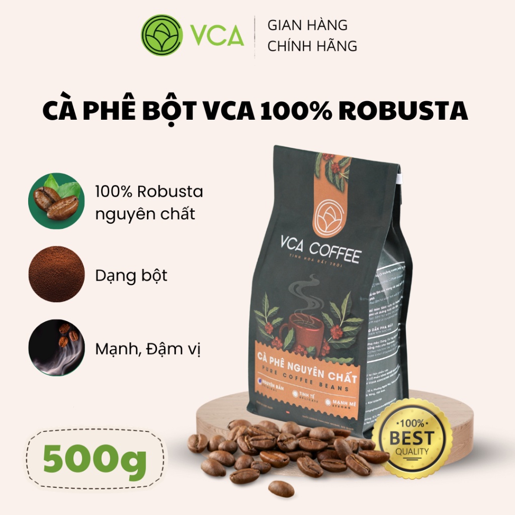 [VCA Coffee] 500Gr Cà phê hạt nguyên chất 100% Arabica, Cafe sạch Đắk Nông pha phin, pha máy, chua thanh, đắng nhẹ