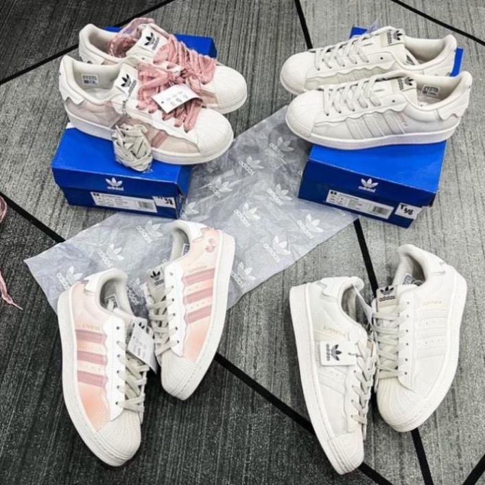 Giày Adidas Superstar Sò Màu Kem, Das Sò Màu Hồng Kem Màu Xanh Bản SC DC