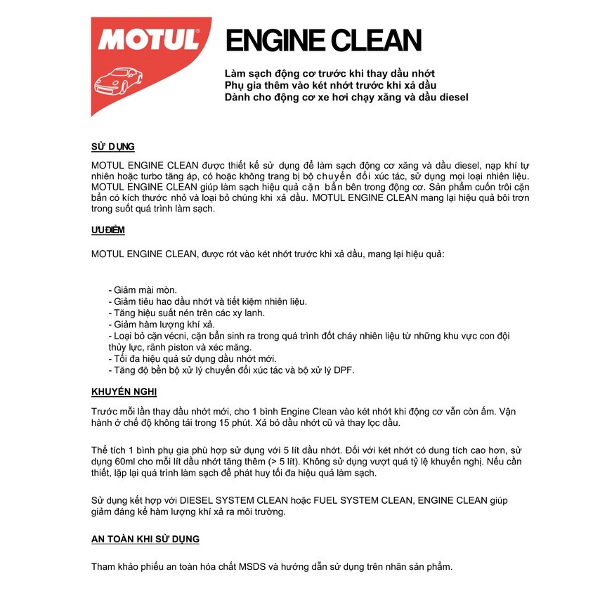 Phụ gia vệ sinh động cơ xe ô tô - ENGINE CLEAN AUTO 300ml