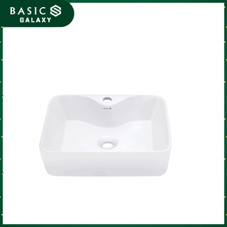 Lavabo đặt bàn Basics BS-203 cao cấp, chất liệu sứ men kháng khuẩn, chống trầy xước 480*380*130 mm