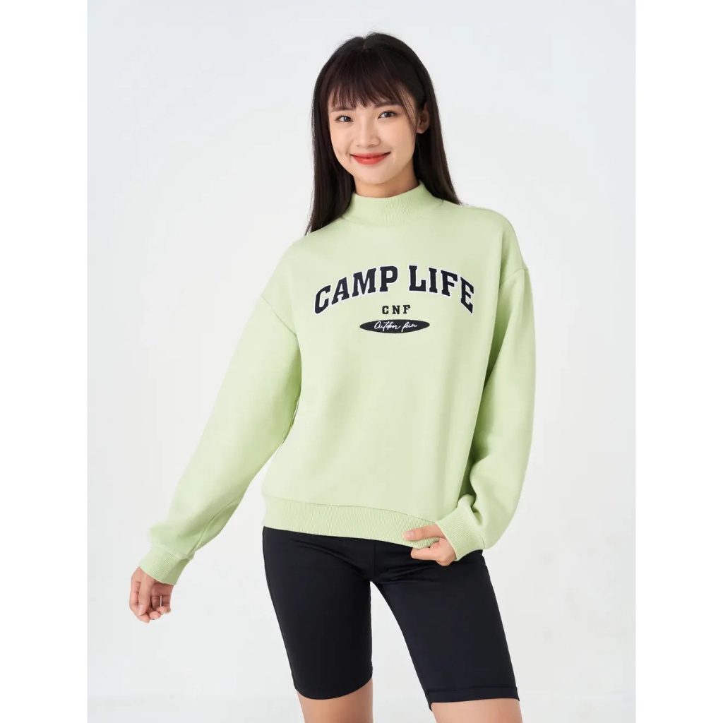 Áo nỉ nữ CANIFA dáng ngắn cổ cao dài tay in hình 6TW23W016