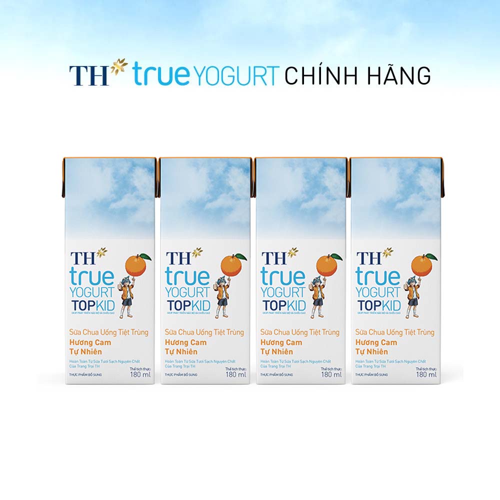 Thùng 48 hộp sữa chua uống tiệt trùng TH true YOGURT TOPKID hương cam tự nhiên 180ml