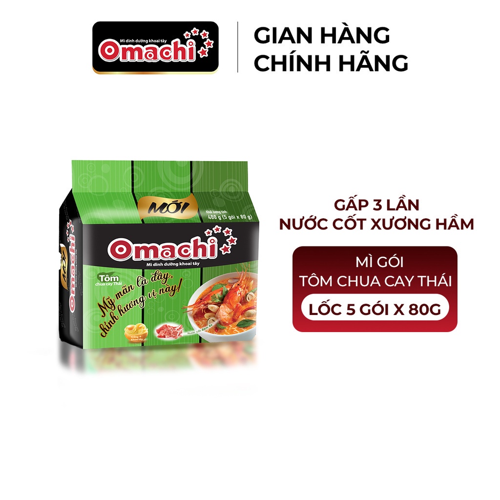 Mì Omachi Tôm Chua Cay Thái Gói - Lốc 5 Gói x 80g