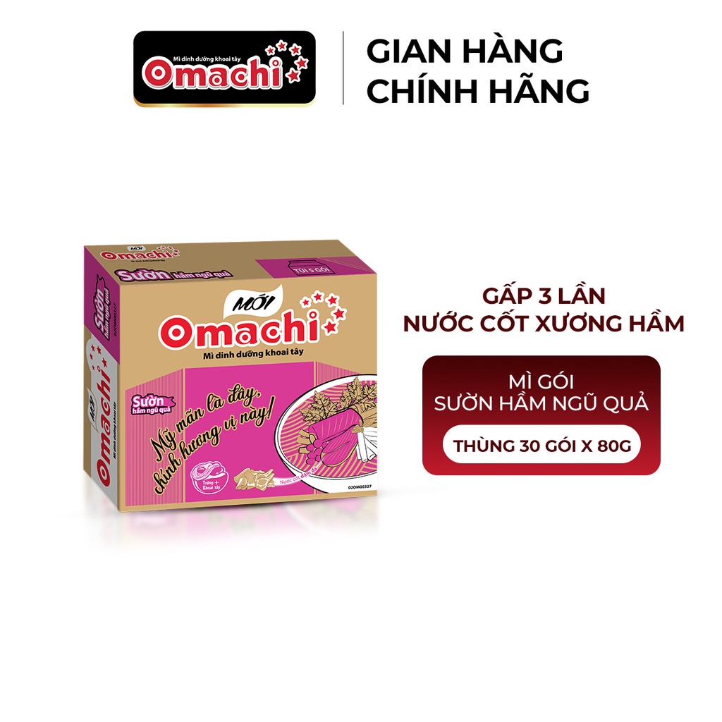 Mì Omachi Sườn Hầm Ngũ Quả Gói - Thùng 30 Gói x 80g