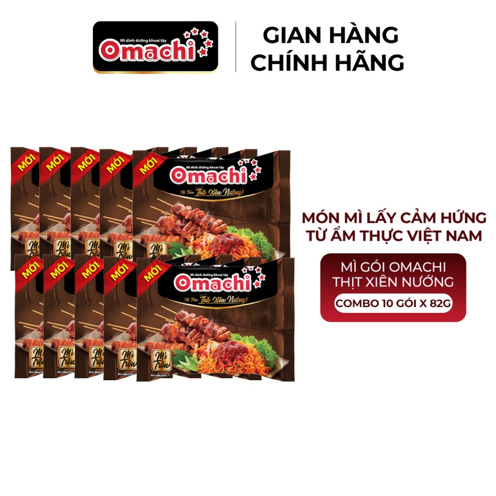 Mì Gói Omachi Thịt Xiên Nướng - Combo 10 Gói x 82G