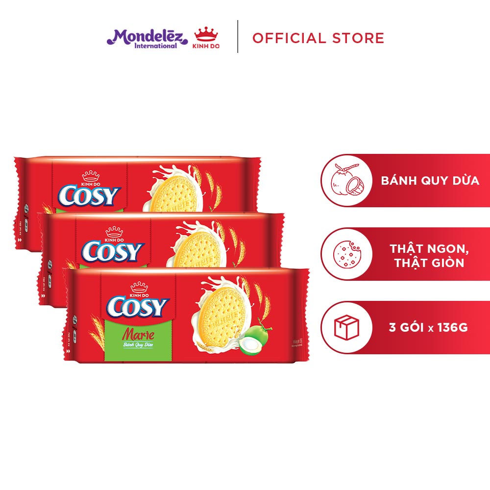 Bánh quy dừa COSY KINH ĐÔ Marie, combo 3 gói x 136g
