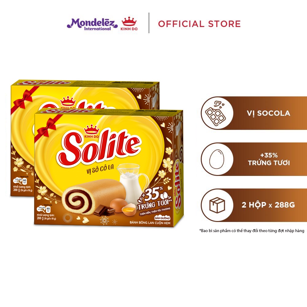 - Combo 2 Hộp Bánh Bông Lan SOLITE Cuộn Kem Vị Socola 288g