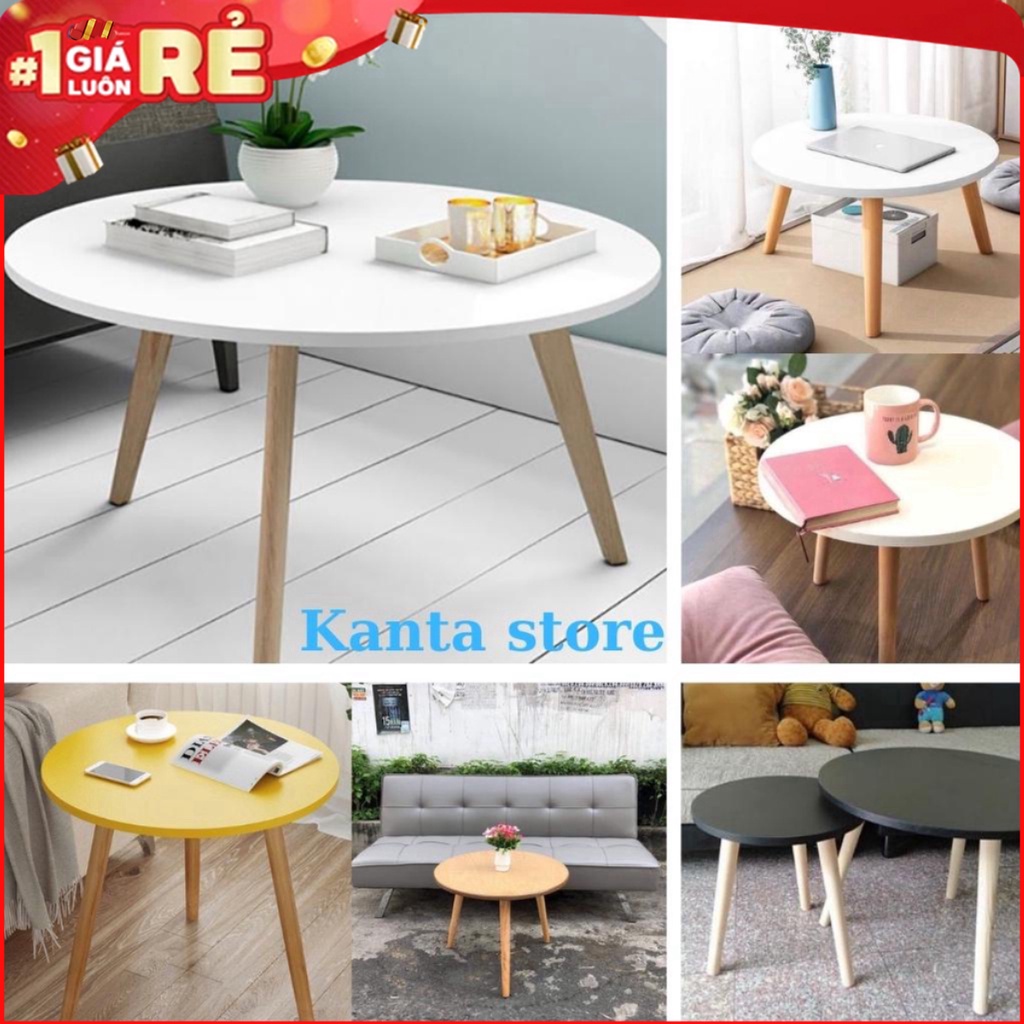 Bàn trà tròn sofa bệt, bàn tròn cafe, decor chân gỗ Cao Su tự nhiên G25( Nhiều mầu sắc)