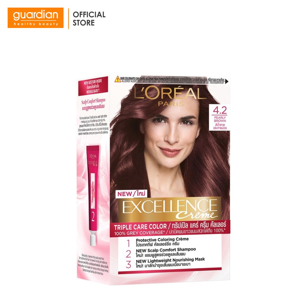 Kem Nhuộm Tóc Phủ Bạc L'oreal Paris Excellence Creme 4.2 Pearly Brown Màu Nâu Ánh Tím 172ml