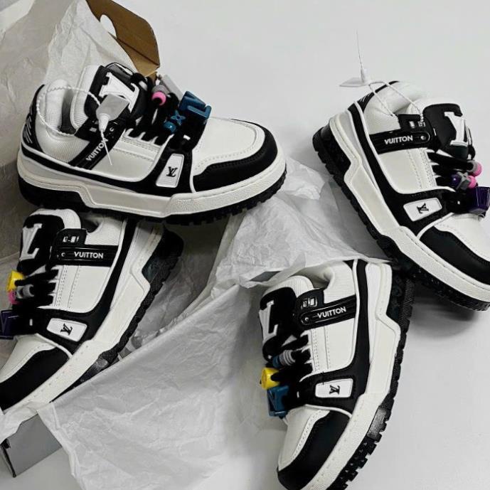Giày thể thao Lou.is Vuit.ton Trainer Maxi Black White Trắng Đen Best Quality hot 2023, Giày sneaker Lv Sticker cao cấp