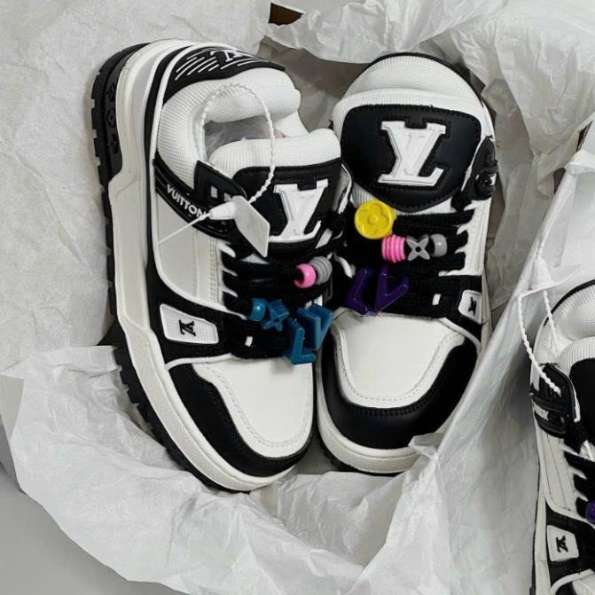 Giày thể thao Lou.is Vuit.ton Trainer Maxi Black White Trắng Đen Best Quality hot 2023, Giày sneaker Lv Sticker cao cấp