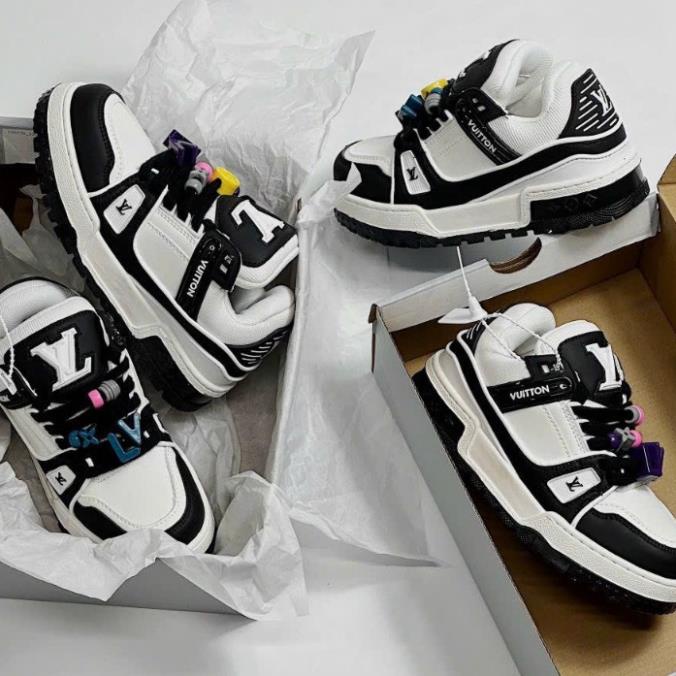 Giày thể thao Lou.is Vuit.ton Trainer Maxi Black White Trắng Đen Best Quality hot 2023, Giày sneaker Lv Sticker cao cấp