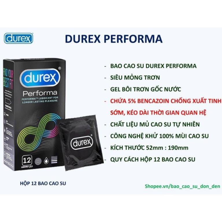 Hộp 12 Bao Cao Su DUREX PERFORMA Kéo Dài Thời Gian Quan Hệ Hàng Chính Hãng