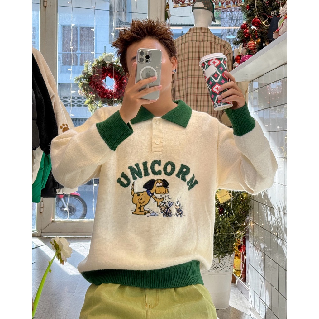ÁO SWEATER 310 TRẮNG XANH LÁ