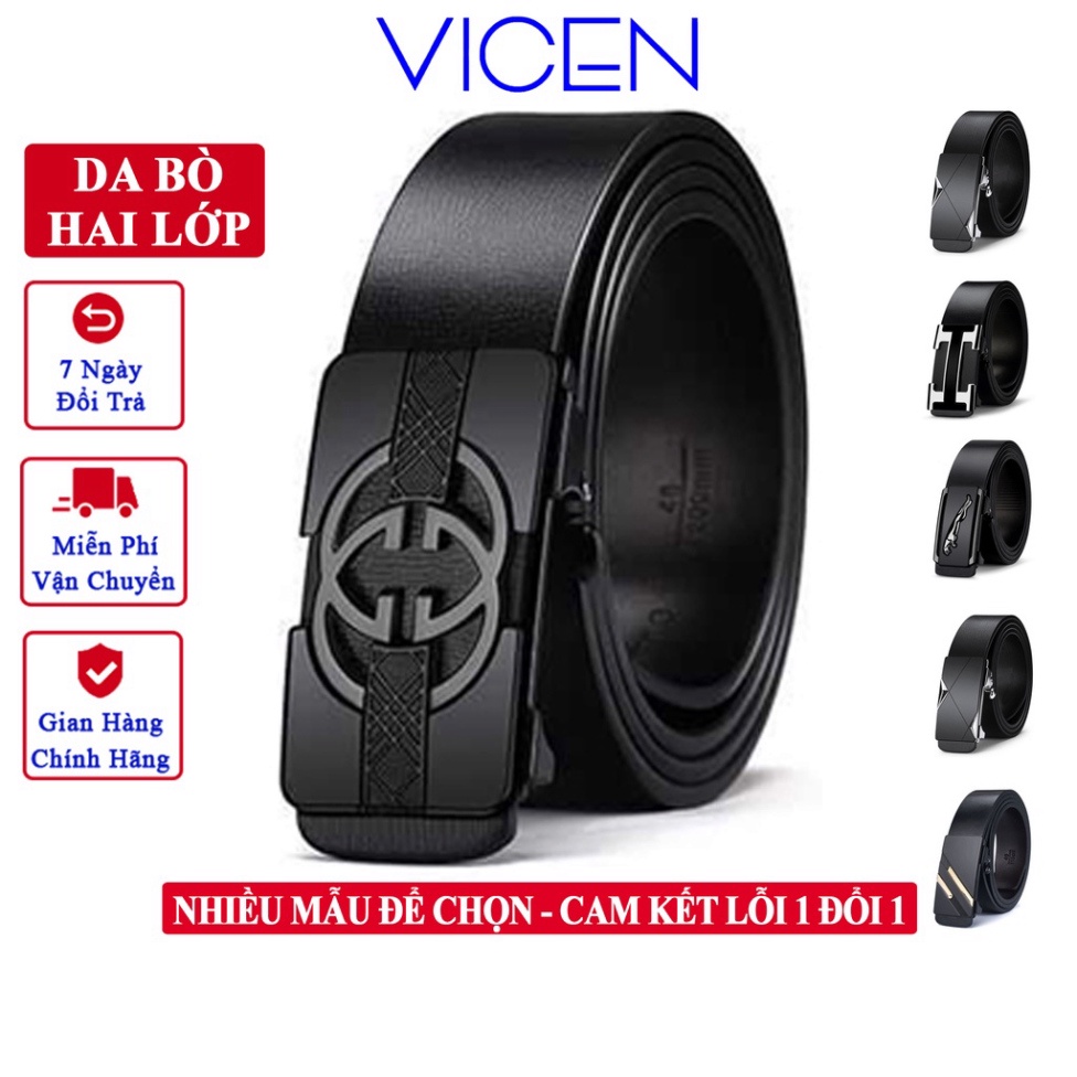 Thắt Lưng Nam Da Bò Thật Hai Lớp Khóa Tự Động Ko Rỉ Bh Lỗi 1 Đổi 1, Dây Thắt Lưng Nam Da Thật Cao Cấp Vicenzo Luồn Trong