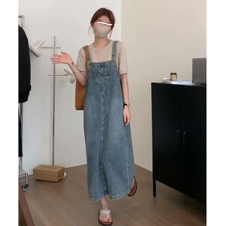 Jiashucheng Đầm Yếm denim Dáng Rộng Xẻ Tà Phong Cách Hàn Quốc Thời Trang Xuân Hè Mới 2023