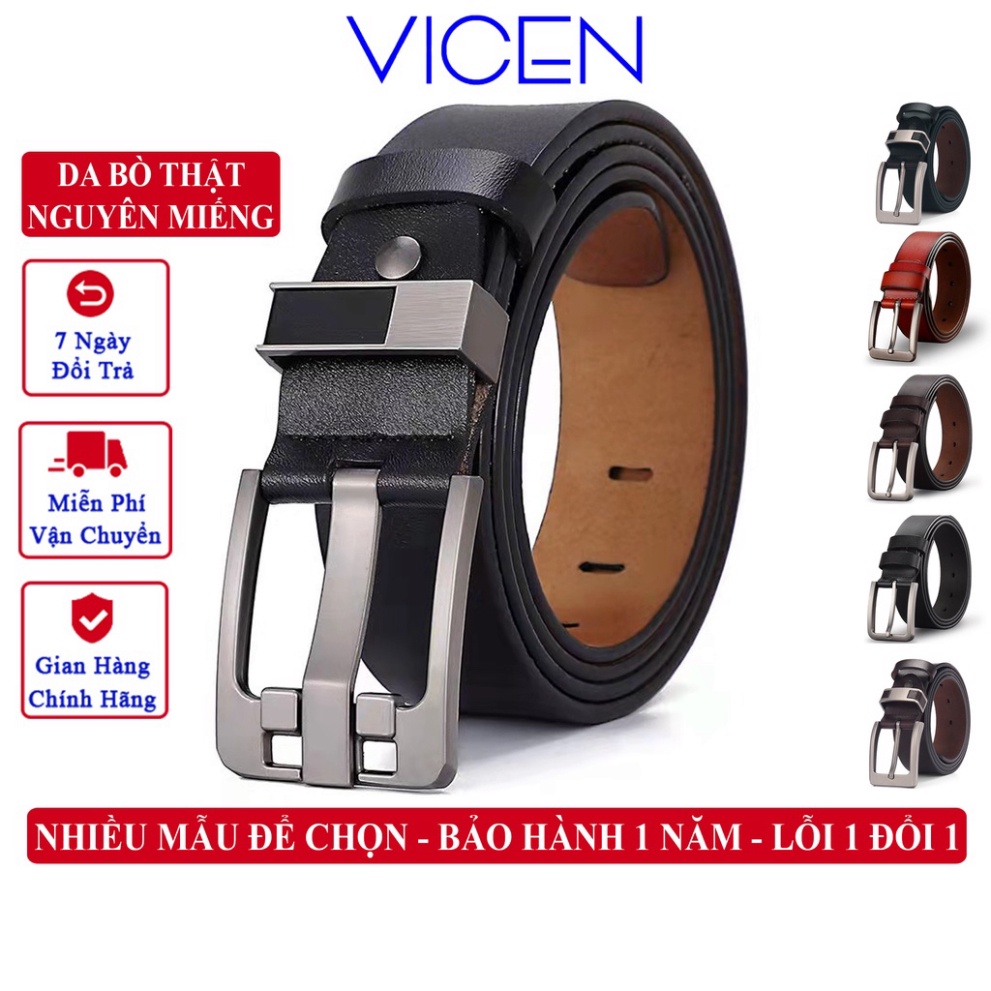Thắt Lưng Nam Cao Cấp Da Bò Nguyên Tấm, Dây Nịt Thắt Lưng Nam Da Thật Vicenzo Khóa Kim Cổ Điển Có Bảo Hành Lỗi 1 Đổi 1 -
