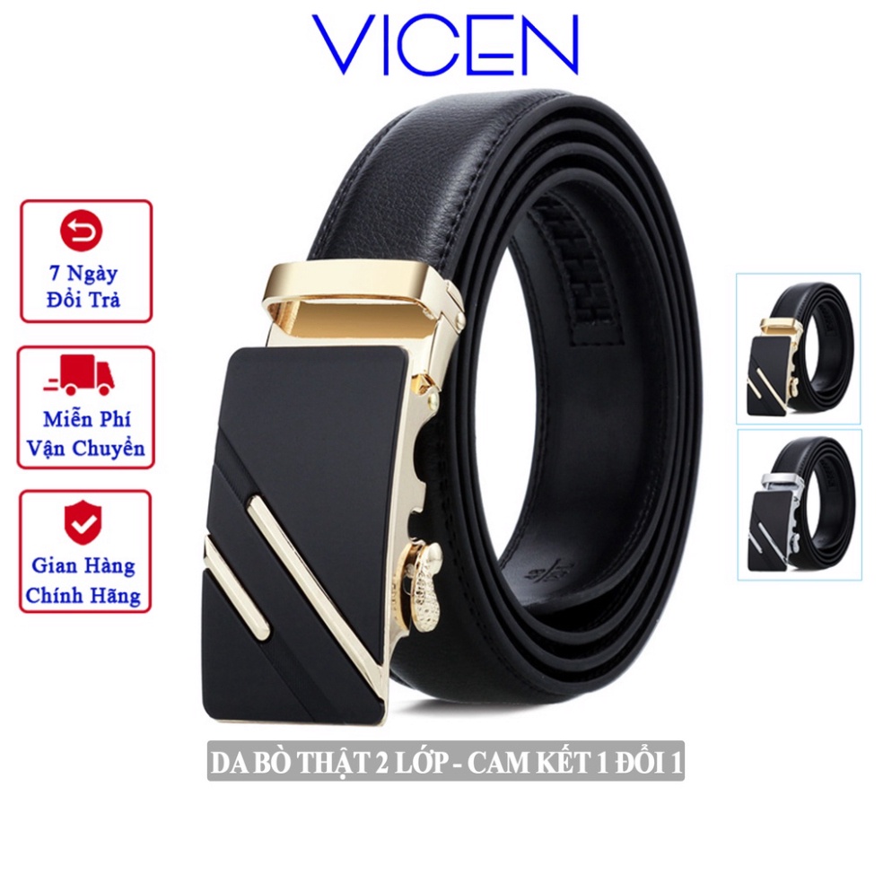 Thắt Lưng Nam Da Bò Thật Hai Lớp Cao Cấp VICENZO Khóa Hợp Kim Đúc Chống Rỉ. Dây Nịt Lưng Nam Bảo Hành Lỗi 1 Đổi 1 - Hàng