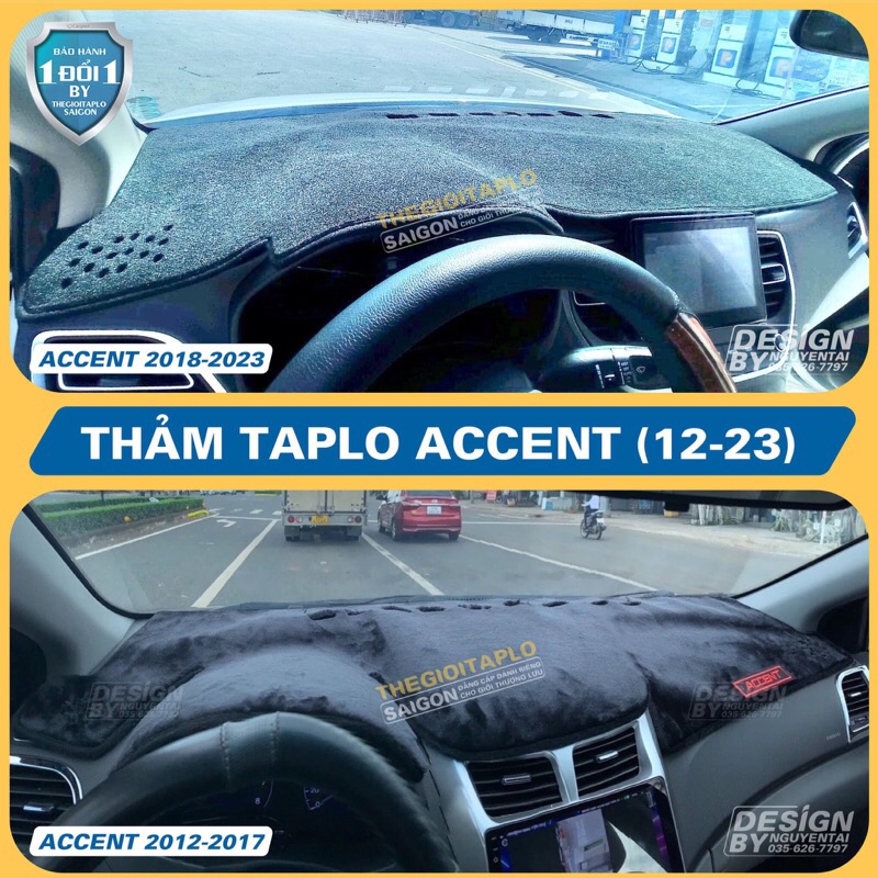 (ACCENT đời 2012 đến 2023) Thảm taplo chống nắng ô tô da vân gỗ,tuyết nhung,cacbon,da pu,da lộn chuẩn form sang trọng