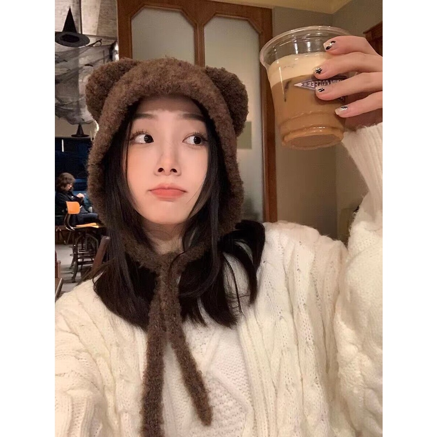 Mũ Len Dệt Kim Che Tai Giữ Ấm Mùa Đông Phong Cách Hàn Quốc Dễ Thương Dành Cho Nữ