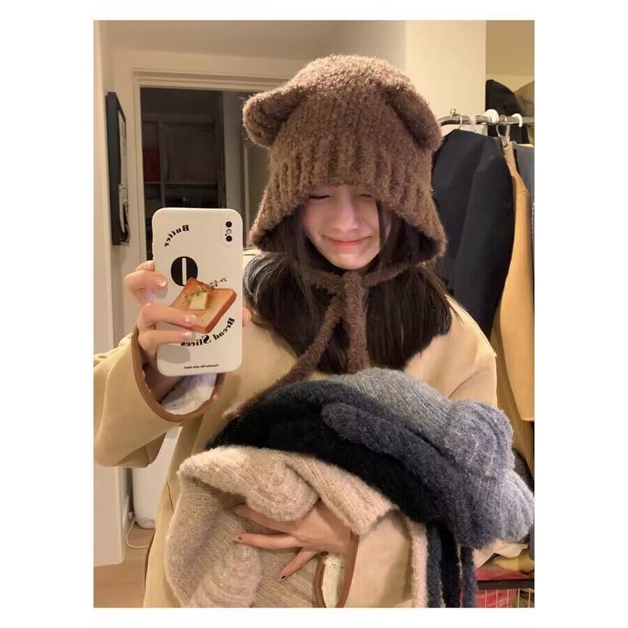 Mũ Len Dệt Kim Che Tai Giữ Ấm Mùa Đông Phong Cách Hàn Quốc Dễ Thương Dành Cho Nữ